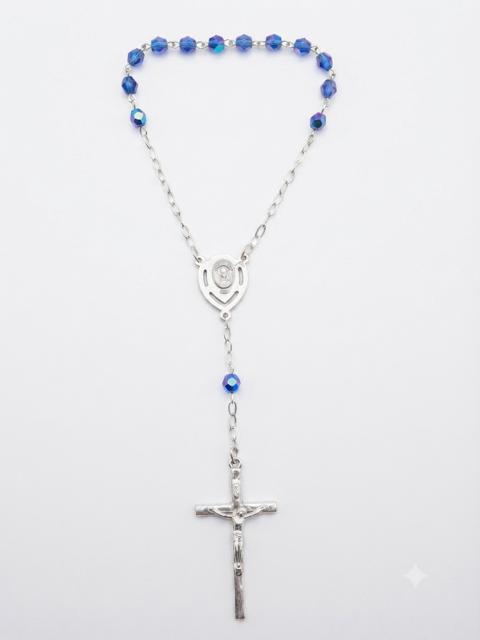 Iridescent Royal Blue Crystal Auto Rosary – Virgin Mary Centerpiece RES