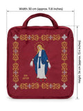 Virgin Mary Embroidered Burgundy Velvet Tote Bag DCN