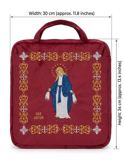 Virgin Mary Embroidered Burgundy Velvet Tote Bag DCN