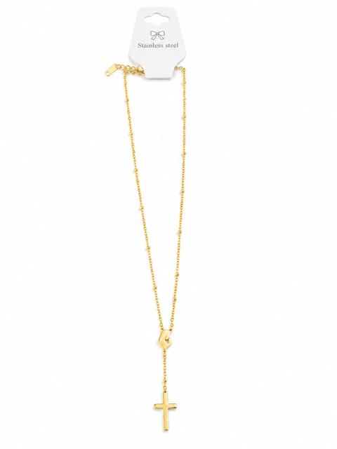 40024 Gold Stainless Steel Beaded Chain Virgin Mary & Cross Y-Necklace CNB