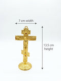 Gold Orthodox Standing Crucifix with Gemstone Accents (13.5 cm x 7 cm) CRS