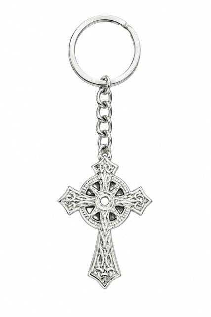 40057 Silver Ornate Celtic Ring Cross Metal Keychain
