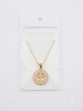 40012 Gold Stainless Steel Circular Crystal Medal Pendant Necklace CNB