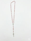 Rosy Mauve Crystal Beaded Full Rosary – Silver-Tone Marian Centerpiece RES