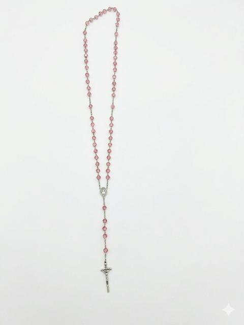 Rosy Mauve Crystal Beaded Full Rosary – Silver-Tone Marian Centerpiece RES