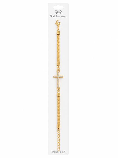 40027 Gold Rhinestone Cross Mesh Chain Bracelet CNB