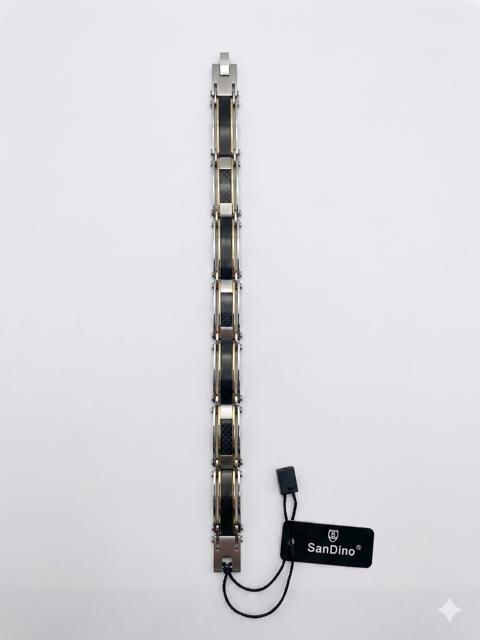 SanDino Men’s Stainless Steel Bracelet with Carbon Fiber & Gold Striping CNB