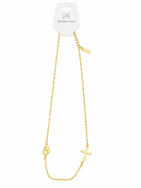 40025 Gold Stainless Steel Virgin Mary & Sideways Cross Necklace CNB