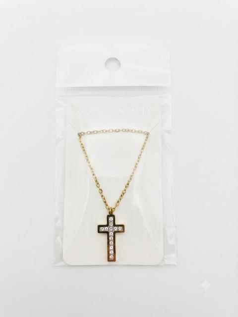 40014 Gold Stainless Steel Beveled Crystal Pendant Necklace CNB