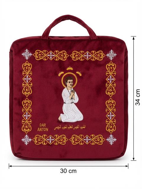 Embroidered Saint Abanoub Velvet Bag – Burgundy Top-Handle Case (30 × 34 cm) DCN