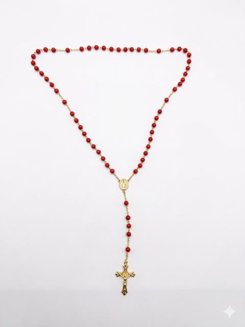 Crimson Red Beaded Full Rosary – Gold-Tone Marian Centerpiece & Crucifix RES