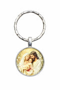 40059 Holy Family Silver Round Glass Keychain
