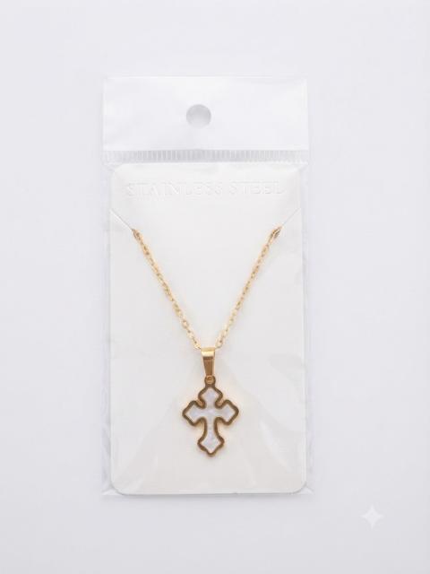 Gold Stainless Steel Mother of Pearl Style Fancy Pendant Necklace CNB