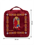 Embroidered Archangel Michael Velvet Bag – Burgundy Top-Handle Case (30 × 34 cm) DCN