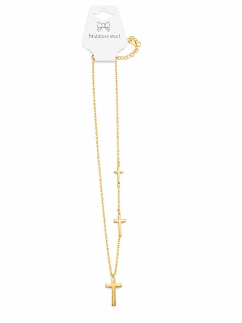 40026 Gold Stainless Steel Triple Cross Station Necklace CNB