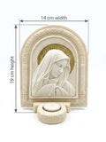30049 Virgin Mary Arched Relief Plaque with Candle Holder (19 cm x 14 cm)