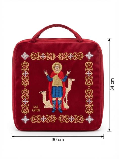 Embroidered Saint Mina Velvet Bag – Burgundy Top-Handle Case (30 × 34 cm) DCN