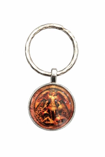 40060 Archangel St. Michael Silver Round Glass Keychain