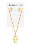 40039 Gold Cutout Coptic Cross Necklace & Earrings Jewelry Set CNB