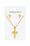 40040 Gold "JESUS" Cross Necklace & Earrings Jewelry Set CNB