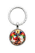 40062 Archangel St. Michael Rainbow Wings Glass Round Keychain