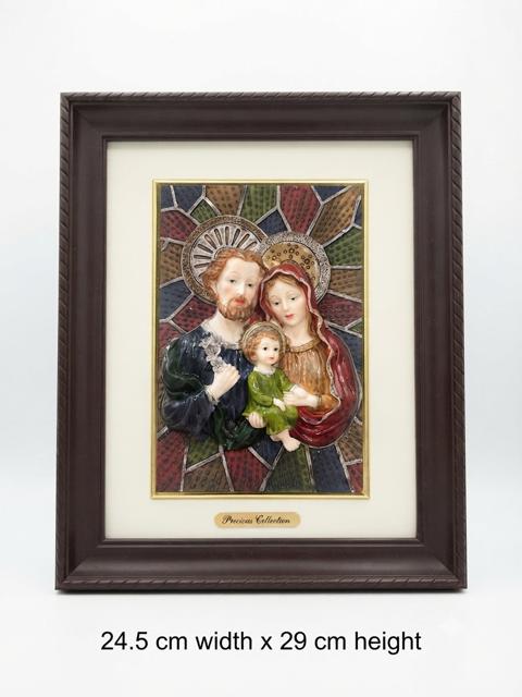 3D Relief Holy Family Framed Wall Art – Dark Wood Frame (24.5 × 29 cm) ICN