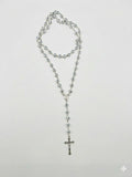 Black & White Floral Ceramic Beaded Full Rosary – Silver Crucifix RES