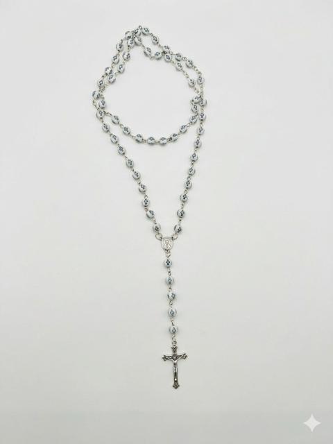 Black & White Floral Ceramic Beaded Full Rosary – Silver Crucifix RES