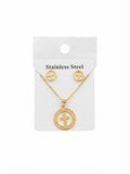 40043 Gold Cutout Circular Cross Necklace & Earrings Jewelry Set CNB