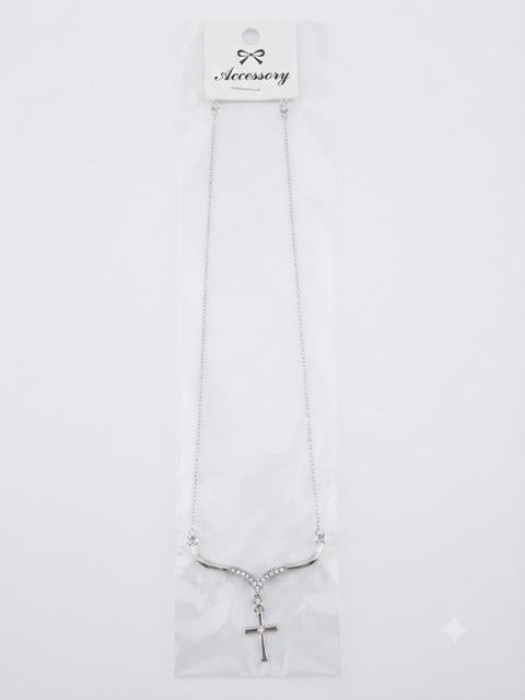 40001 Silver V-Shape Crystal Chevron Y-Necklace CNB