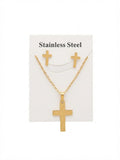 40041 Gold Classic Smooth Cross Necklace & Earrings Jewelry Set CNB