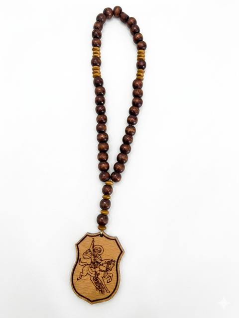 Saint George Wooden Prayer Beads with Engraved Shield Pendant RES