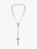 Clear Crystal Beaded Auto Small Rosary – Silver-Tone Crucifix & Centerpiece RES