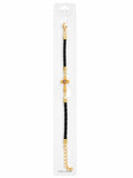 40028 Gold Cross & Braided Leather Cord Bracelet CNB