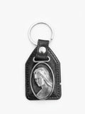 40049 Virgin Mary Silver Relief Faux Leather Keychain