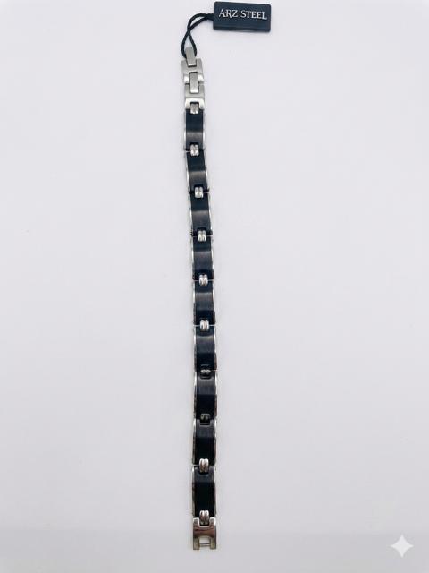 ARZ Steel Matte Black & Silver Stainless Steel Link Bracelet CNB