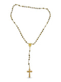Tri-Tone Gold Heart Bead Rosary Necklace RES