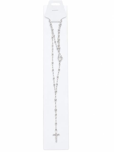 40010 Classic Silver Metallic Bead Rosary Necklace CNB
