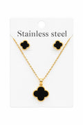 40048 Gold Black Clover Pendant Necklace & Earrings Jewelry Set CNB