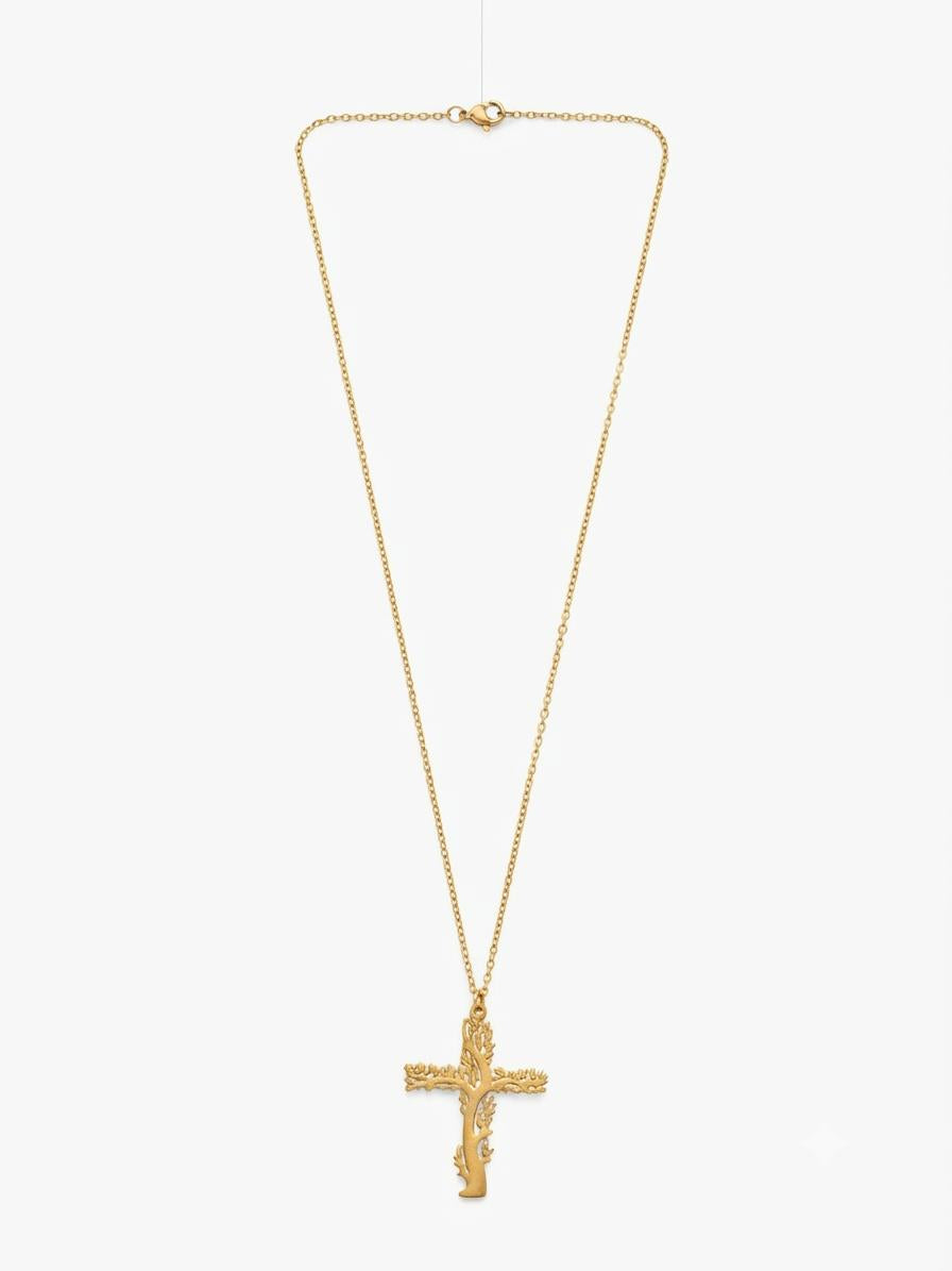 40018  Gold Floral Vine Pendant Necklace – Textured Botanical CNB