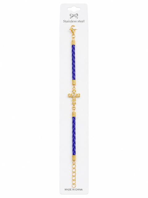 40029 Gold Crystal Cross Braided Leather Cord Bracelet CNB