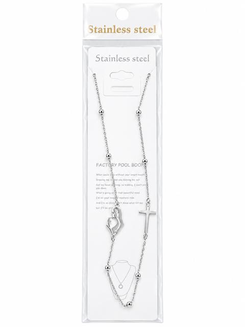 40009 Stainless Steel Beaded Chain with Virgin Mary & Sideways Cross Necklace CNB