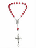 Red Pearl Beaded Auto Rosary – Silver-Tone Crucifix & Centerpiece RES