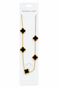 40046 Gold Black Multi-Clover Station Long Chain Necklace CNB