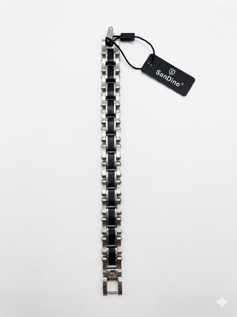 SanDino Men’s Stainless Steel & Black Center Link Bracelet CNB