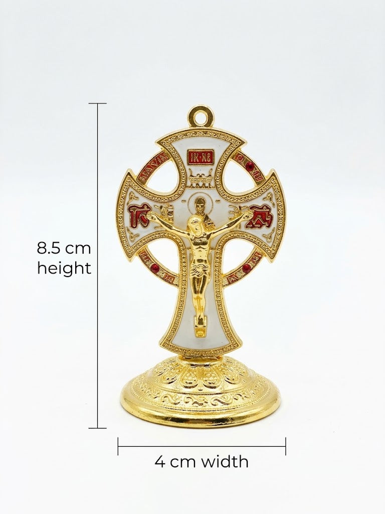 Ornate Standing Crucifix with Enamel & Gold Finish CRS