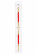 40032 Gold Rhinestone Cross & Red Braided Cord Bracelet CNB