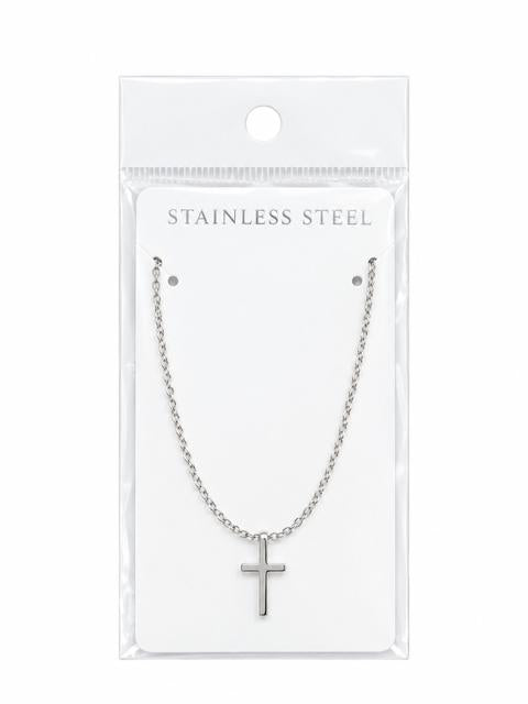 40011 Minimalist Silver Stainless Steel Cross Pendant Necklace CNB