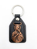 40046 Virgin Mary & Child Copper Relief Faux Leather Keychain