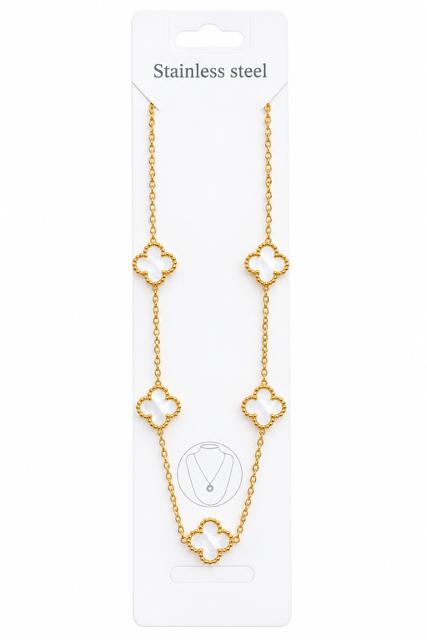 40047 Gold White Mother-of-Pearl Multi-Clover Station Long Chain Necklace CNB